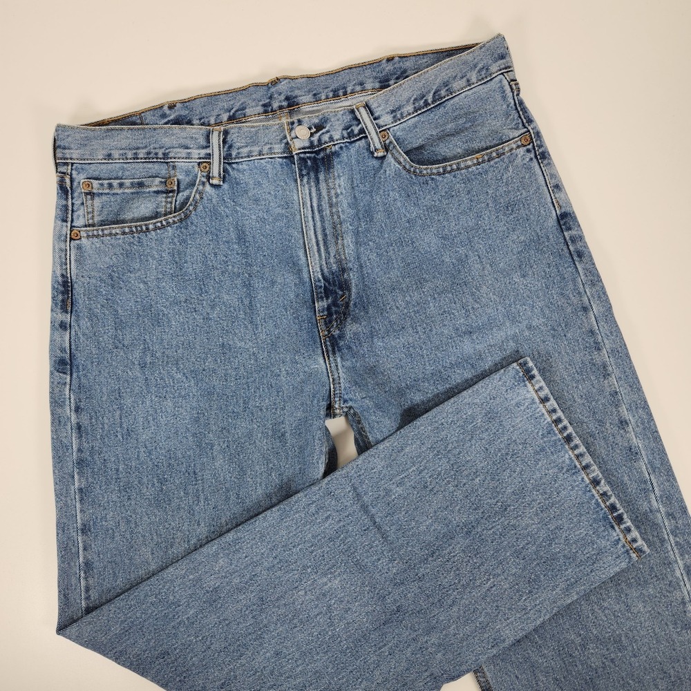 Levi's 505 38x30 Straight Regular Fit Light Blue Denim Jeans Button Zip Logo